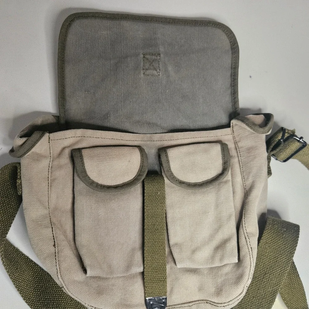 Vintage Canvas Messenger Bag Khaki Olive Green Military Style Crossbody Satchel